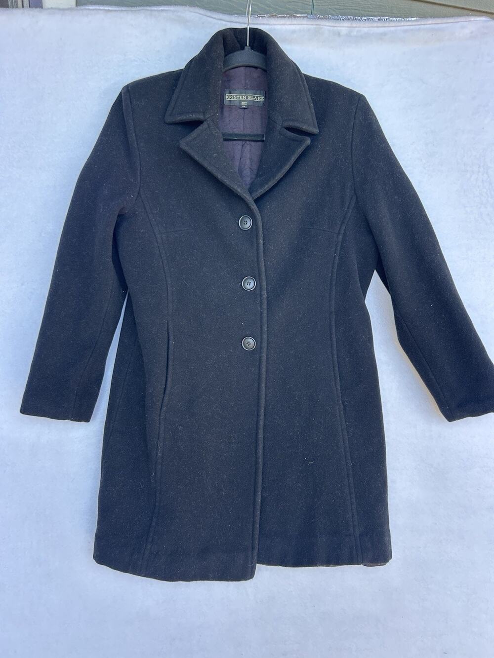 Kristen Blake 6P Black Virgin Wool Cashmere Blend Mid-Length Coat Made in USA